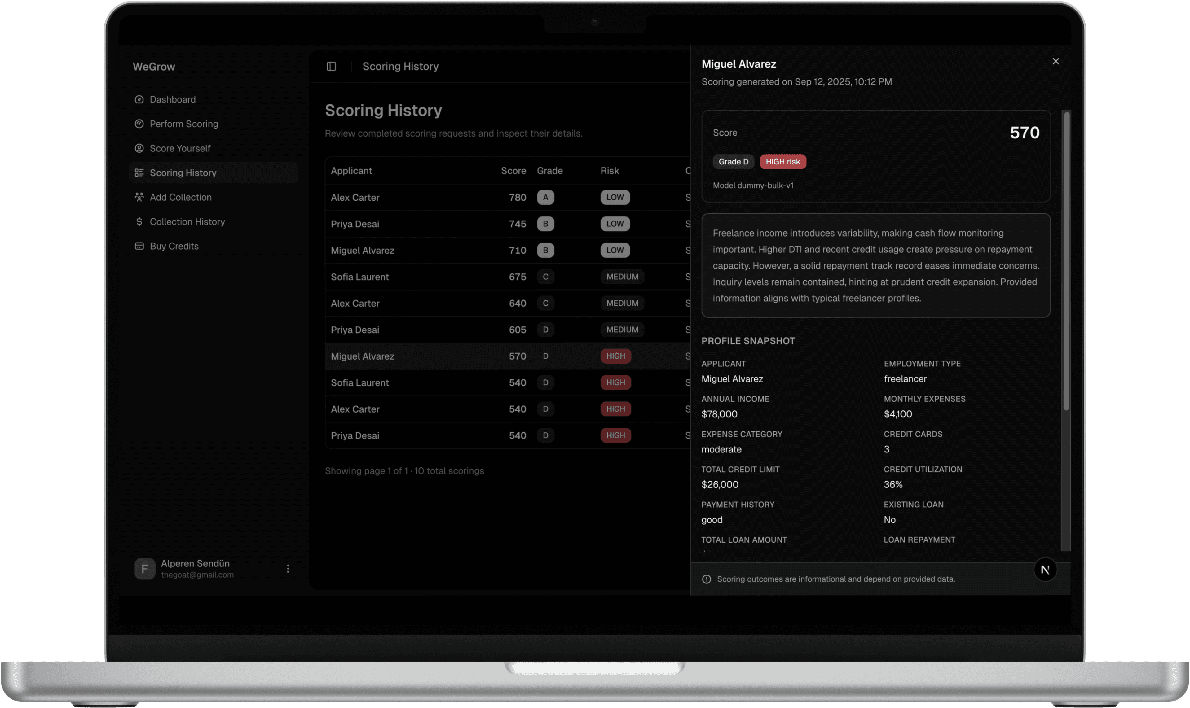 Credit scoring dashboard preview